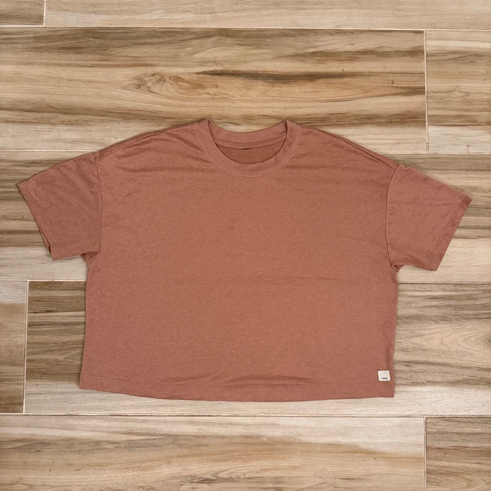 Vuori Zephyr Crop Tee Terracotta Heathered Boxy Short Sleeve Yoga Top Medium
